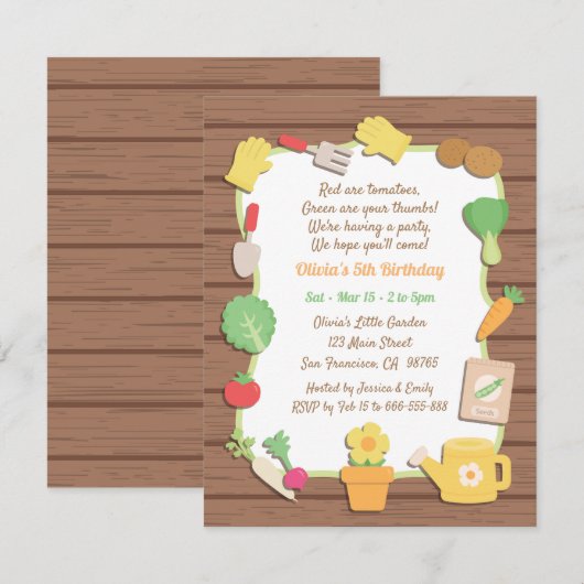 Invitation Fête des Anniversaires de enfants de légumes et de (Devant / Derrière)