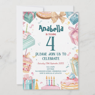 Invitation Fête des Anniversaires de enfants pour 4 ans et gâ