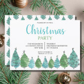 Invitation Fête des arbres de Noël bleu vert