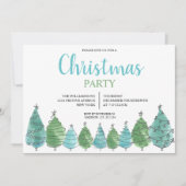 Invitation Fête des arbres de Noël bleu vert (Devant)