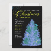 Invitation Fête des arbres de Noël Noir et Bleu (Devant)