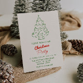 Invitation Fête des arbres de Noël rouges verts dessinés à la