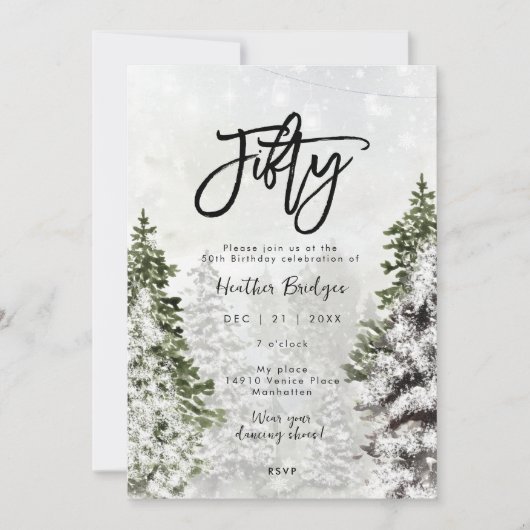 Invitation Fête des arbres d'hiver neige 50e anniversaire (Devant)