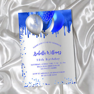Invitation fête des ballons d'argent bleu royal