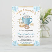Invitation Fête des biscuits et du cacao d'hiver bleu (Debout devant)