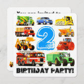 Invitation Fête des camions de construction pour le 2e annive (Devant / Derrière)