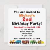 Invitation Fête des camions de construction pour le 2e annive (Dos)