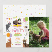 Invitation Fête des chats Fête d'anniversaire Filles Amusants (Devant / Derrière)