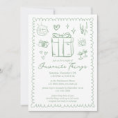 Invitation Fête des Choses Préférées Dessinées à la Main Vert (Devant)