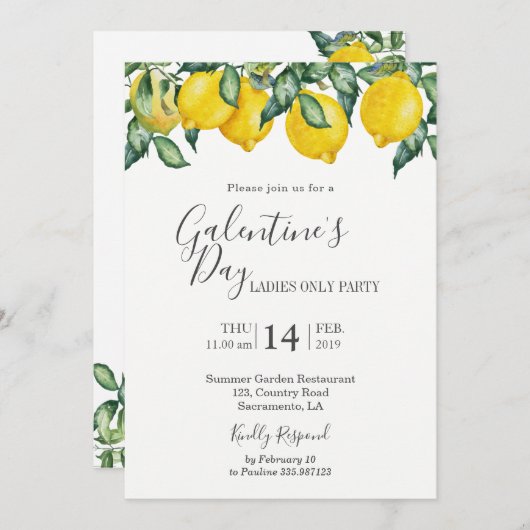 Invitation Fête des citrons de la Saint-Galentin (Devant / Derrière)