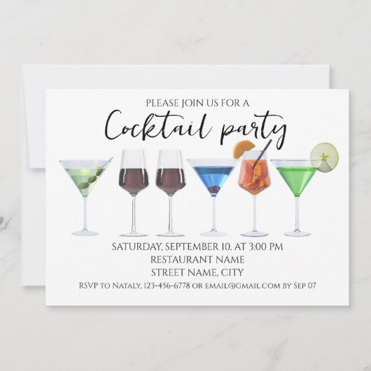 Invitation Fête des cocktails d'aquarelle (Devant)