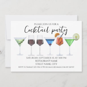 Invitation Fête des cocktails d'aquarelle