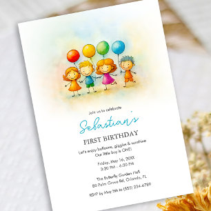 Invitation Fête des Copains en Ballons – Amusant 1er Annivers