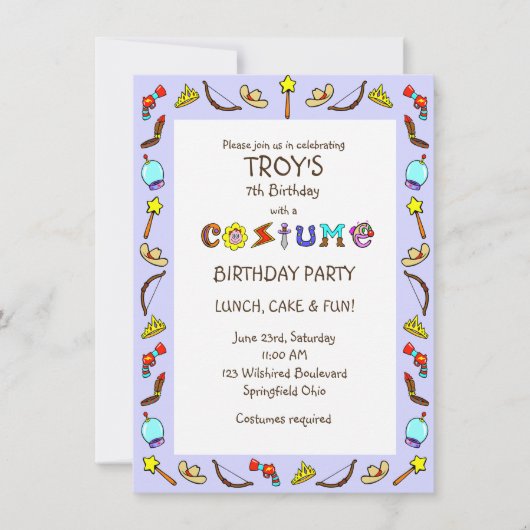 Invitation Fête des costumes d'anniversaire pour enfants (Devant)