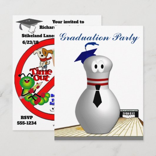 Invitation Fête des diplômes de bowling (Devant / Derrière)