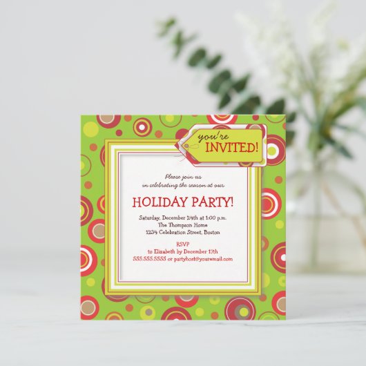 Invitation Fête des Dot Polka Rouge et Vert (Debout devant)