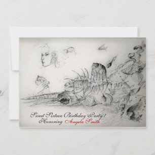 Invitation FÊTE DES DOUZE ANS DE COQUILLAGES,Ruby Monogram Or