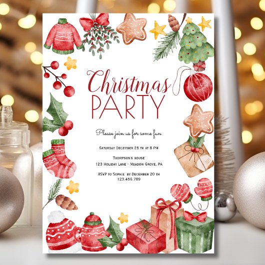 Invitation Fête des éléments de Noël d'aquarelle