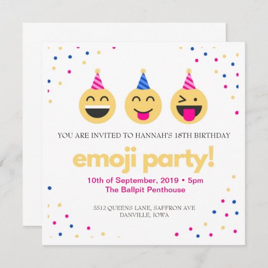Invitation fête des émoji ! (Devant / Derrière)