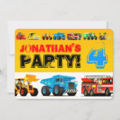 Invitation Fête des enfants de construction Camions 4e annive (Devant)