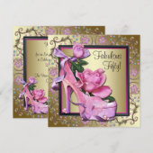 Invitation Fête des femmes Black Pink Gold 50e anniversaire (Devant / Derrière)