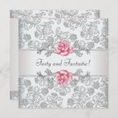 Invitation Fête des femmes rose rose Damask 40e anniversaire (Devant / Derrière)