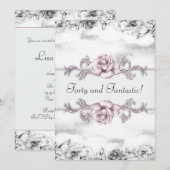 Invitation Fête des femmes rose rose noir blanc 40e anniversa (Devant / Derrière)