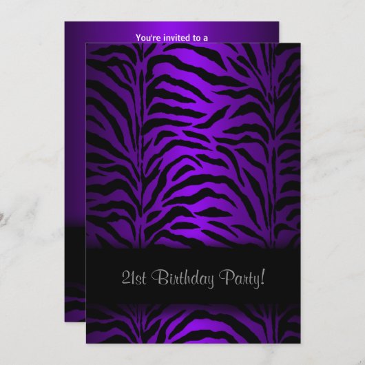 Invitation Fête des femmes Zèbre violet foncé 21ème anniversa (Devant / Derrière)