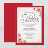 Invitation Fête des fêtes de neige et des flocons rouges élég (Devant / Derrière)