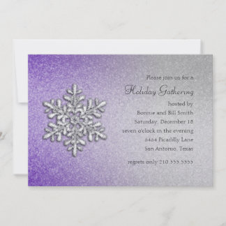 Invitation Fête des fêtes de neige violet et argenté