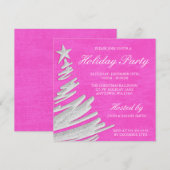 Invitation Fête des fêtes de Noël rose et argenté (Devant / Derrière)