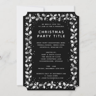 Invitation Fête des fêtes des Feuilles noirs et blancs