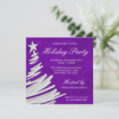 Invitation Fête des fêtes des sapins de Noël pourpres et arge (Debout devant)