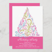 Invitation Fête des fêtes des sapins roses (Devant / Derrière)