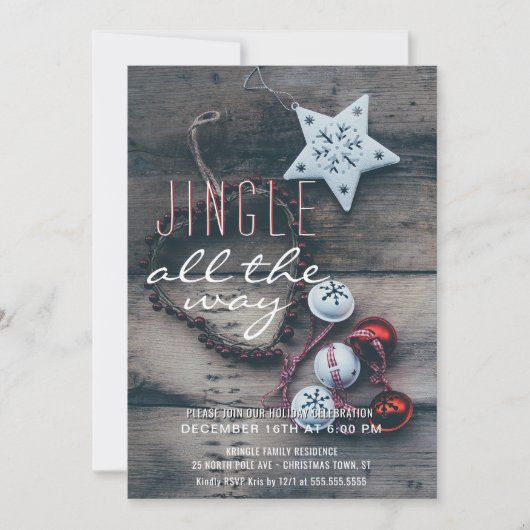 Invitation Fête des fêtes Jingle en bois rustique (Devant)