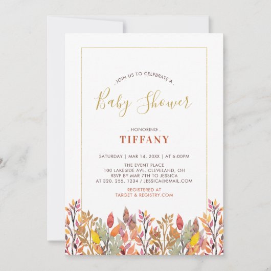 Invitation Fête des feuilles d'automne et dorée pour bébé / S (Devant)