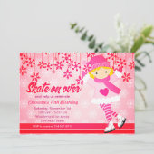 Invitation Fête des filles roses et brillantes du patin à gla (Debout devant)