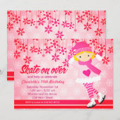Invitation Fête des filles roses et brillantes du patin à gla (Devant / Derrière)