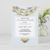 Invitation Fête des fleurs d'or Hanoukka et bleu marine (Debout devant)