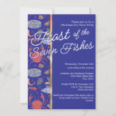 Invitation Fête des fruits de mer bleus des 7 Poissons Noël (Devant)