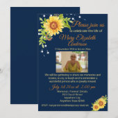 Invitation Fête des funérailles florales de la vie Photo Blue (Devant / Derrière)