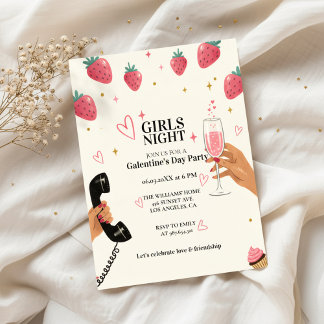 Invitation Fête des Galentines aux fraises Soirée entre fille