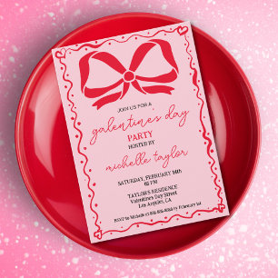 Invitation Fête des Galentines pittoresques, roses et rouges