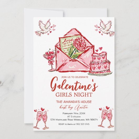 Invitation Fête des Galentines Soirée de la Saint-Valentin (Devant)