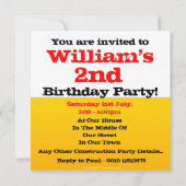 Invitation Fête des garçons du 2e anniversaire de Yellow Digg (Dos)