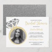 Invitation Fête des mariées à anneaux en argent or (Devant / Derrière)