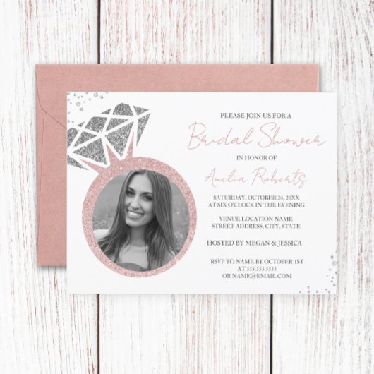 Invitation Fête des mariées à anneaux rose Gold Silver