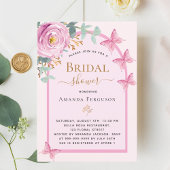 Invitation Fête des mariées à arc fleuri rose papillon