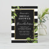 Invitation Fête des mariées à billes botaniques en noir et bl (Debout devant)