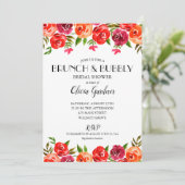 Invitation Fête des mariées à bulles à la florale rouge (Debout devant)